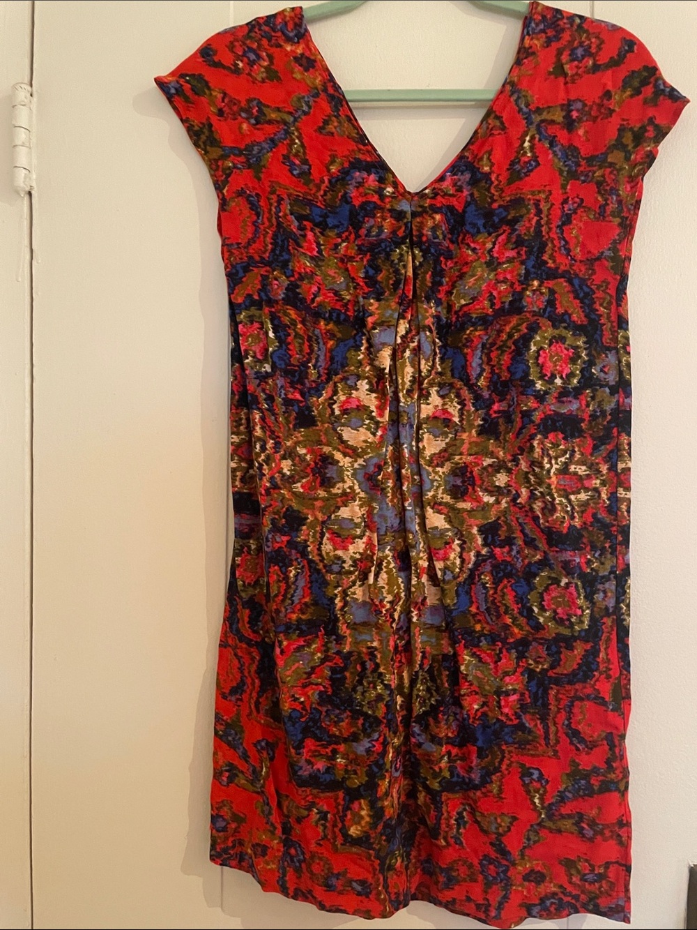 Maeve Red Multi-Color Patterned V-Neck Mini Dress - Picture 3 of 3